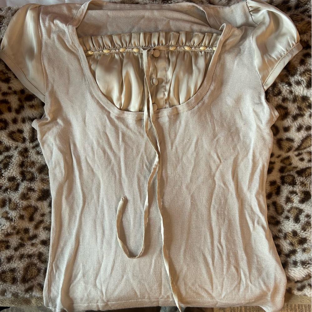 Cream Women's Blouse with Tie Detail